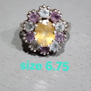 Sterling silver ring with yellow blue and purple stones size 6.75 jewelry